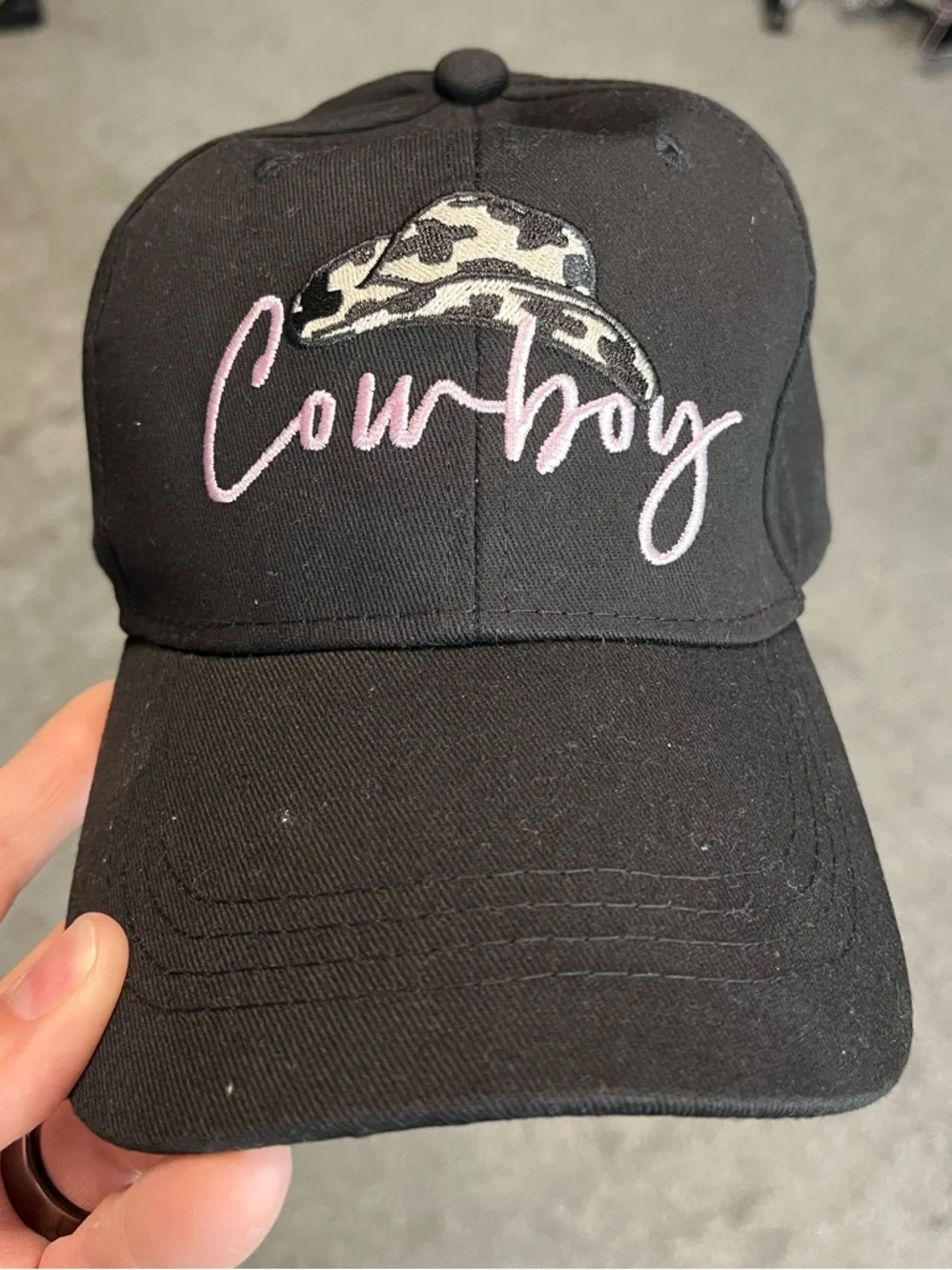 Black 'Cowboy' Baseball Cap with Leopard Hat Accent - Picture 1 of 3